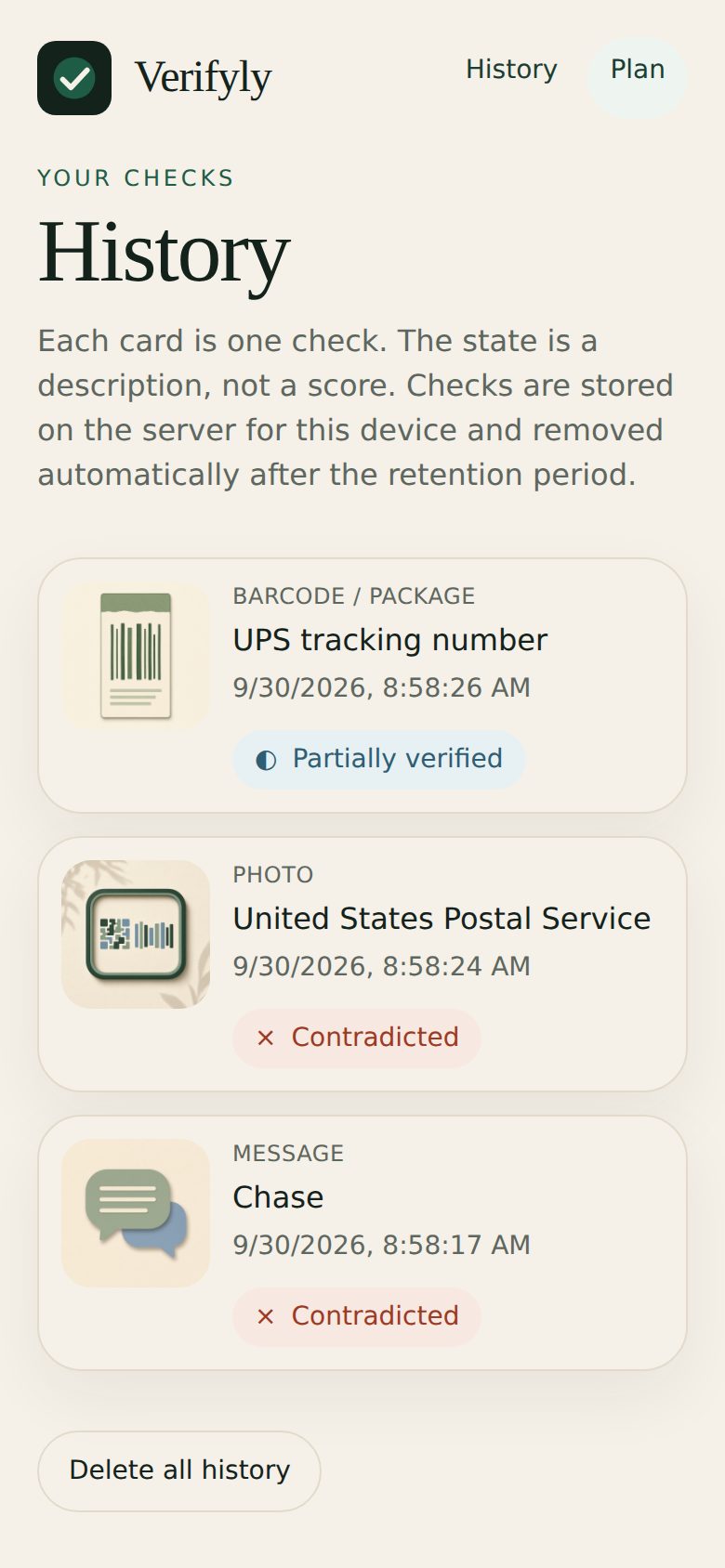 History, stored privately for your device