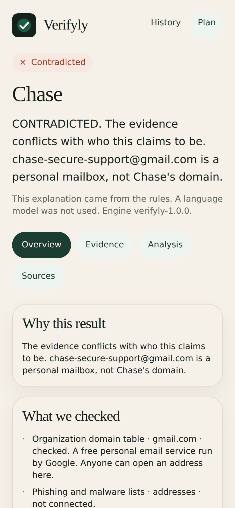 A fake bank message: Contradicted