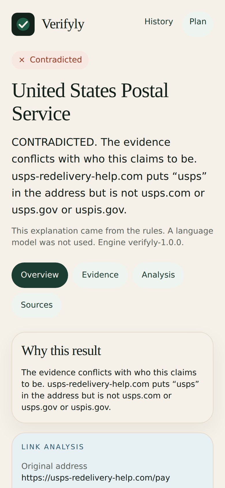 A screenshot of a scam text, read and caught